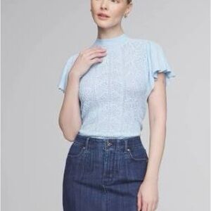 WHBM Light Blue Lace Knit Top Size Large